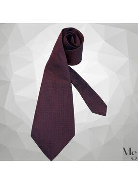 BURBERRY LONDON Burgundy Green Geometric Grid Silk Tie Made In England EUC